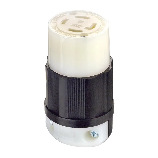 30 Amp 125/250-Volt Industrial Grade Locking Grounding Connector, Black/White