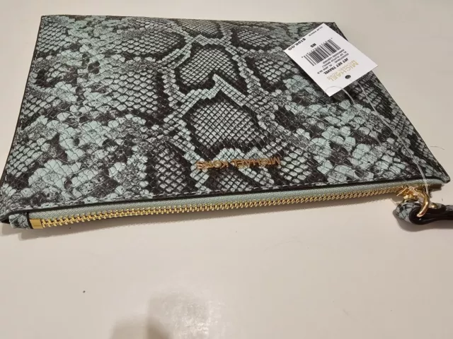 Michael Kors Jet Set Travel Embossed Snakeskin Zip Clutch Wristlet Wallet Jade