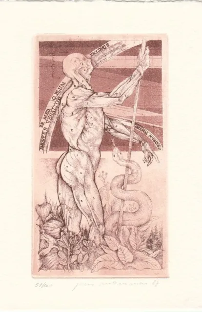 Exlibris Bookplate Gravure À L'Eau-forte Joris Mommen Andreas Vesalius