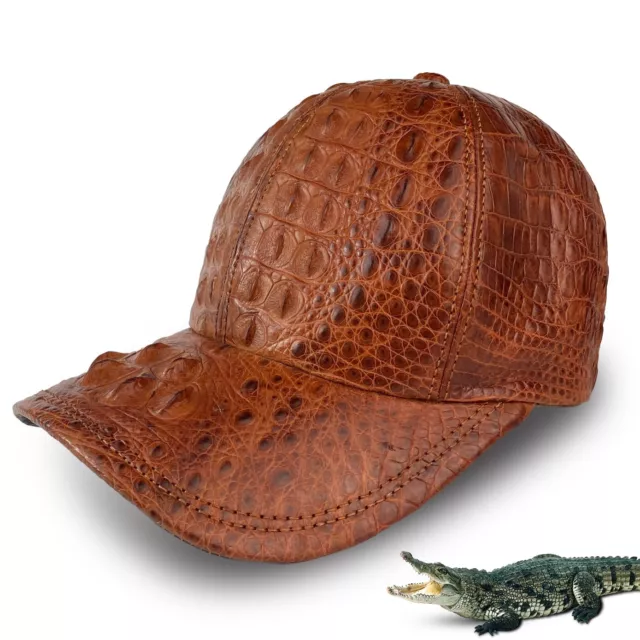 Leather Crocodile Hat Cap Brown Baseball Cap Real Crocodile Trucker Hat Size L