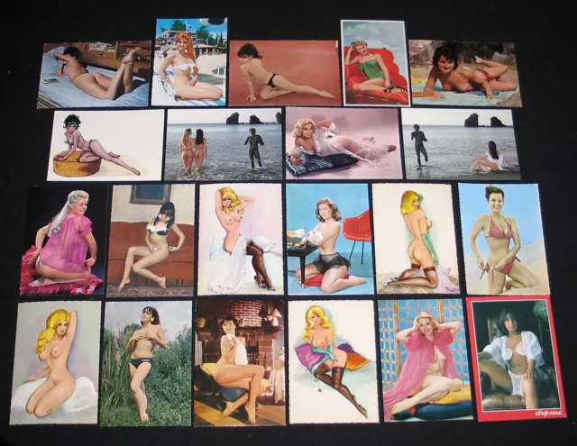 Lot 21 Cpsm Pin-Up Glamour Sixties Bikini Nuisette Dessin Charme Nue Miss Sexy