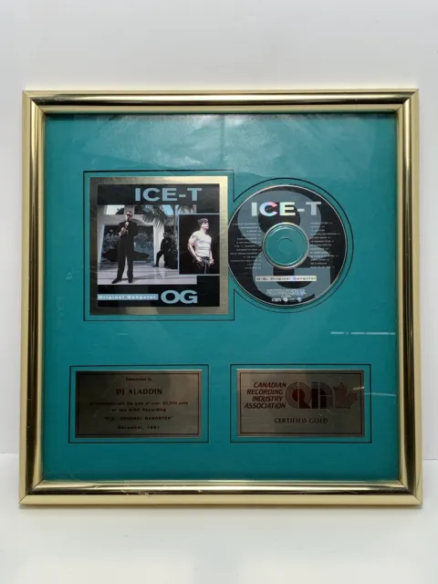 DJ Alladin Rapper Ice-T Original Gangster 50K Gold Record Award Plaque Hip-Hop