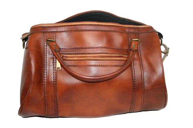 1970's Vintage Scovill Faux Leather Overnight Suitcase Luggage Zipper Handle Bag