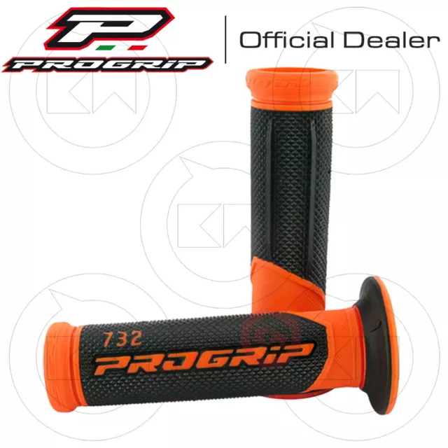 Coppia Manopole Chiuse Progrip 732 Arancio Fluo Gel D.22-25 Scooter Strada Pista