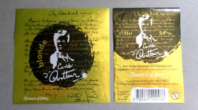 Etiquettes de bière Cuvée d'Arthur Blonde / RIMBAUD / Brasserie à Warcq 08 33cl