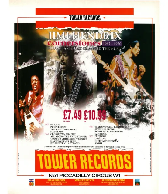 Ptp67 Magazine Advert 11X9" Jimi Hendrix : Cornerstones 1967-1970