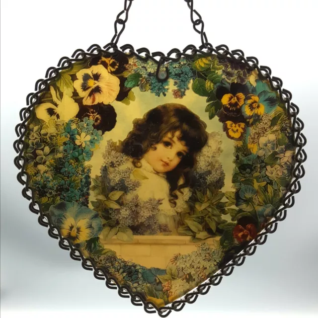 Victorian Girl & Flowers Sun Catcher - Heart Chain Frame - Photographic Detail