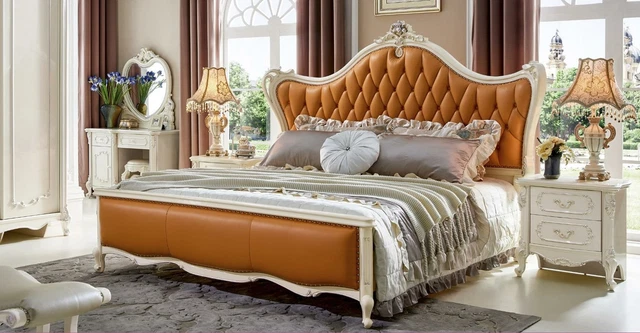 Design Chambre à Coucher Lit en Cuir 3tlg. Set 2x Table de Chevet Lits de Luxe