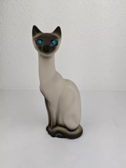 Rare Roselane California Pottery Siamese Cat Blue Rhinestones Eyes 9.5" **READ**