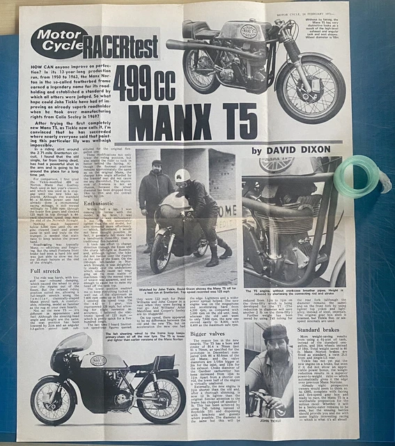 RARA ORIGINALE BROCHURE MOTO JOHN TICKLE MANX T5 Racer Test del 1971 ...