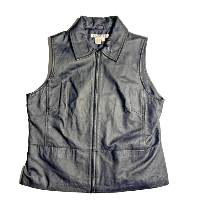 Motto Womens AMI Black Leather Motorcycle Vest Size Large