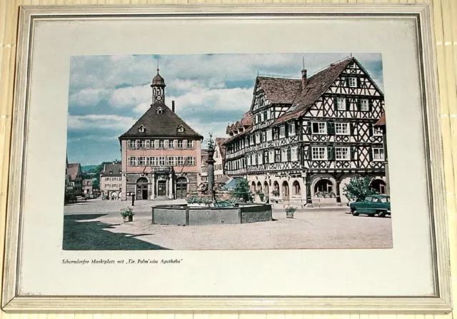 Schöne alte Fotografie: Schorndorfer Marktplatz mit Dr. Palm'sche Apotheke