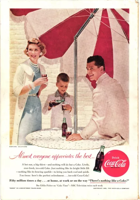 1955 Coca Cola Print Ad Fun Family Outing Red White Umbrella Coke Vintage