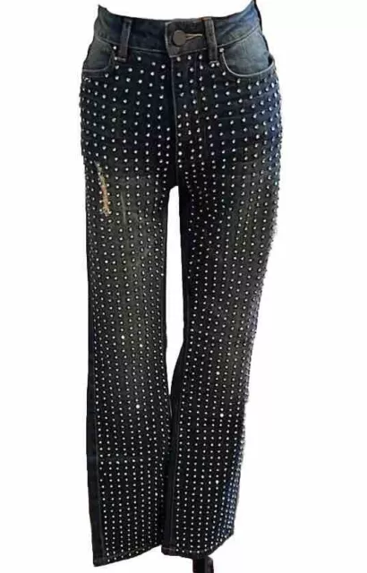 NWT Alice + Olivia Rhinestone Crystal Embellished Jeans Size 24 MSRP $695