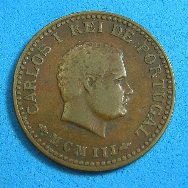 Portuguese India 1/8 Tanga Bronze Coin, 1903 Carlos I, KM#14