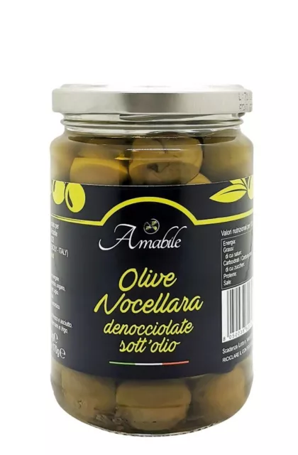 Olive verdi Nocellara denocciolate sott'olio vaso 290gr