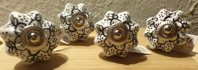 Lot De 4 X Bouton De Porte / Tiroir En Ceramique - Bricolage Creatif Shabby Chic