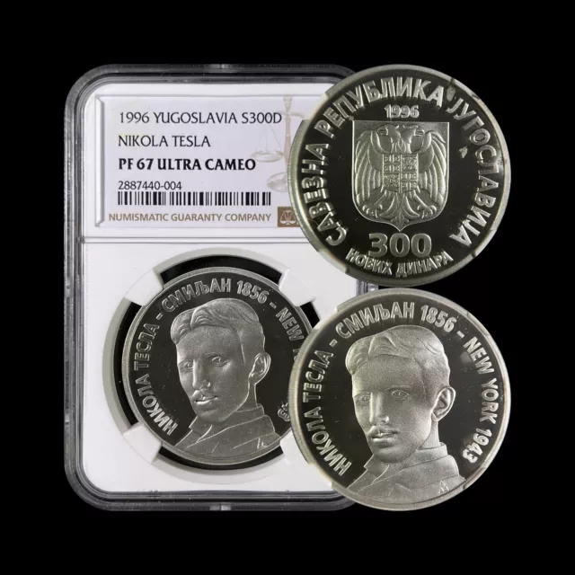 YUGOSLAVIA. 1996, 300 Novih Dinara, Silver - NGC PF67 - Nikola Tesla