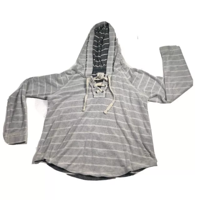 Billabong womens gray and white striped hooded top sz M reversible, long sleeve