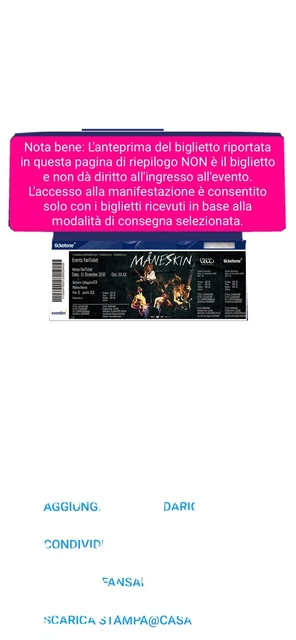 2 Biglietti concerto Maneskin Stadio san siro Milano,  II Anello blu 220, 25/07