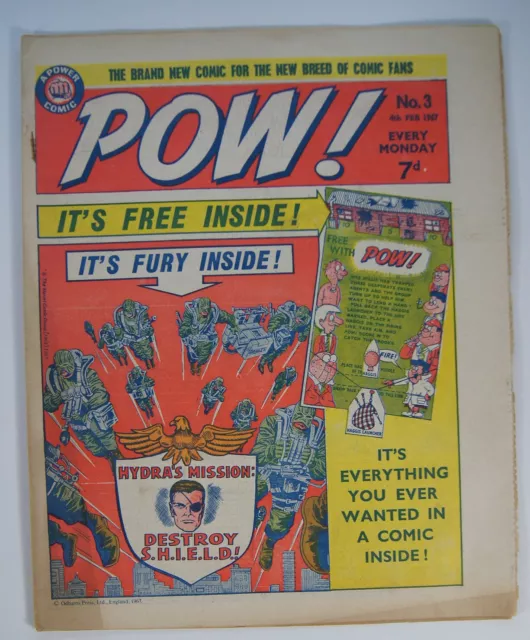 POW! #3, UK comic, 1967, Marvel, (Partial?) FREE GIFT, Fn-