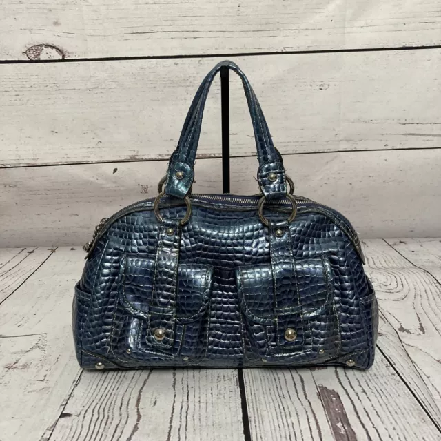 Kathy Van Zeeland handbag Blue Faux Leather Reptile Double Handle Rectangle Bag