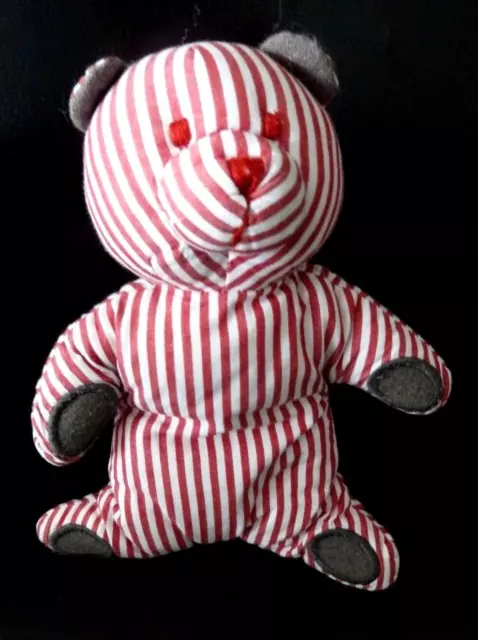 X9. DOUDOU PELUCHE OURS JACADI ROUGE RAYE BLANC , GRIS 18cm -  TBE