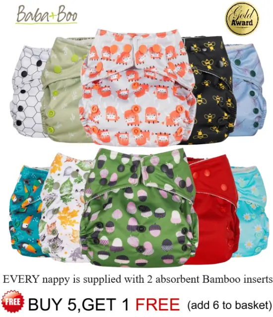 Baba+Boo reusable nappies adjustable Cloth Popper pocket insert newborn washable