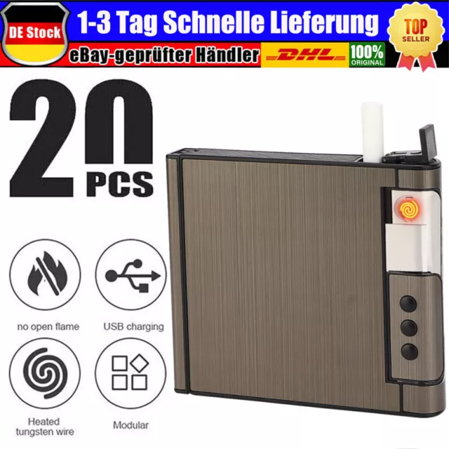 Zigarettenetui mit Plasma Feuerzeug Zigarettenbox Zigarettenspender Geschenk DHL