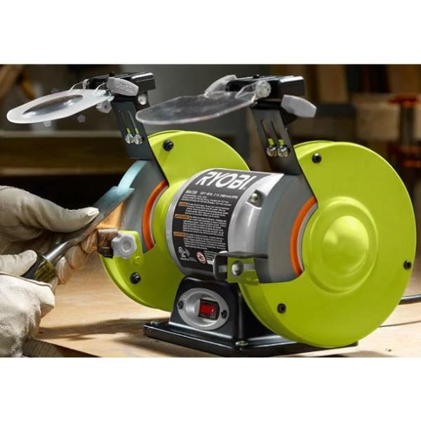 Bench Grinder w/LED Work Lights 6 In Wheel 2.1 Amp Magnifying Glass Eye Shields
