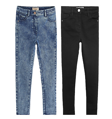 NEXT Girls Slim Skinny Jeans 11-16Y Adjustable Waist Jeggings Black / Blue Denim