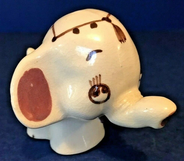 Vintage Pottery Handed Painted Circus Elephant Figurine 2 3/4" Tall