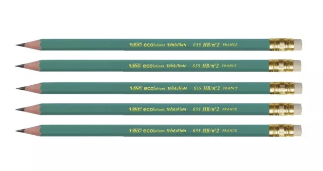 5 x BiC® Bleistift ECOlutions EVOLUTION 655, HB, mit Radierer, grün