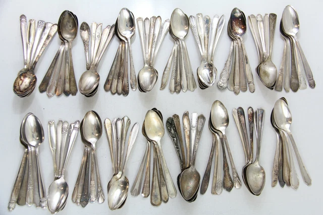 95x TEA SPOONS FLATWARE NO MONO SILVERPLATE LOT VINTAGE CRAFT REUSE REPURPOSE