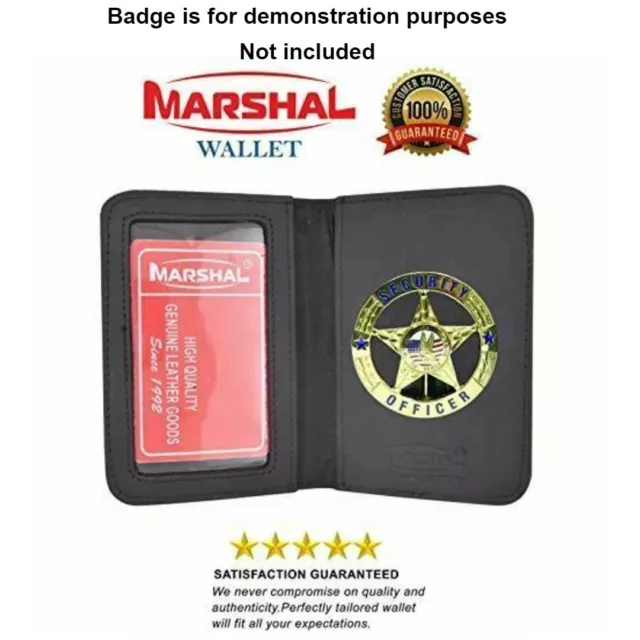 ASR Federal Black Bifold Leather ID Card and Badge Holder Police Gear, Round
