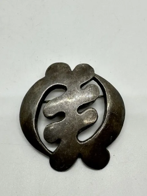 Vintage 925 Sterling Silver Heavy Mid-Century Chinese Character Brooch Pin 23.3g