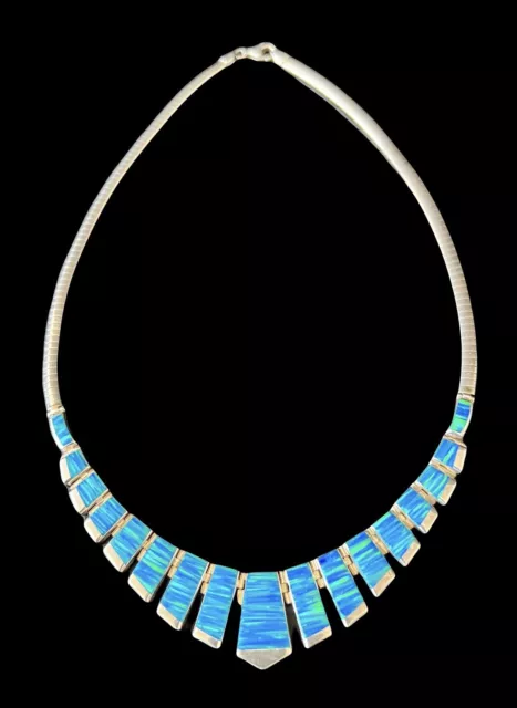 Southwest Style Taxco Mexican Sterling Silver Blue Opal Necklace