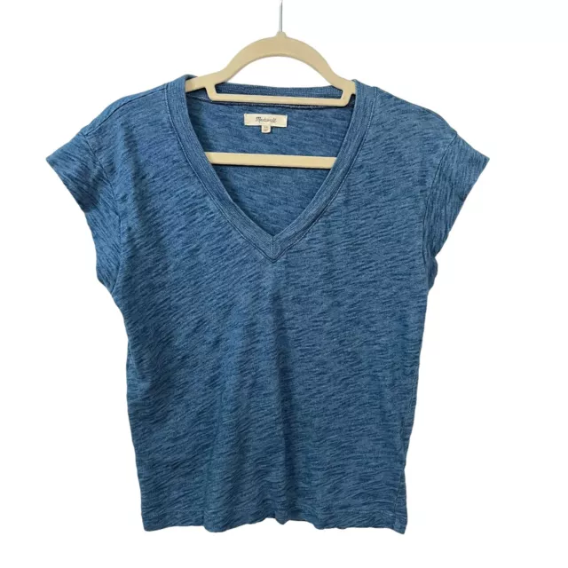 Madewell tee XS SLub knit cotton Blue V-neck Short cap sleeve Womens T-shirt top