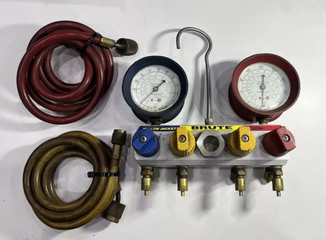 Yellow Jacket Brute Test/Charging Manifold 4 Valve with Hoses Heavy Duty