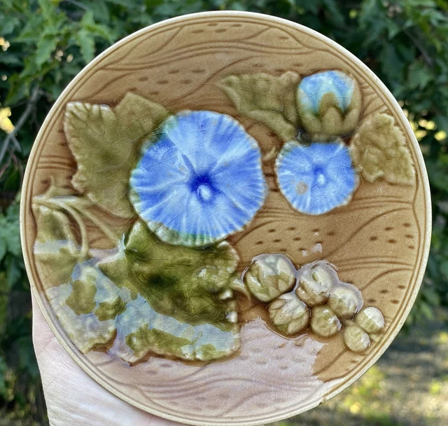 Antique Villeroy & Boch Schramberg Majolica Art Nouveau Hollyhocks Plate 19th C.