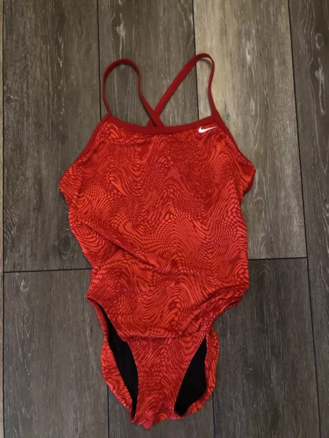 NIKE GEO ALLOY Womens One Piece Cut Out Swimsuit Red Size 12