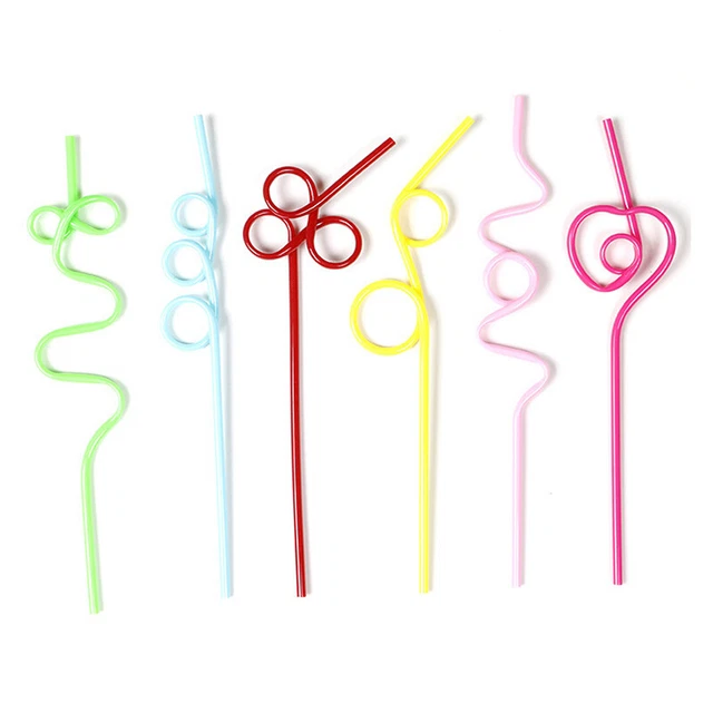 10pcs Colorful Curved Straw PET Shaped Straw Crazy Curly Plastic For Party Ba Qo