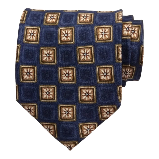 NEW Jos A Bank Mens LONG Designer Tie 100% Silk Blue Brown Geometric Necktie