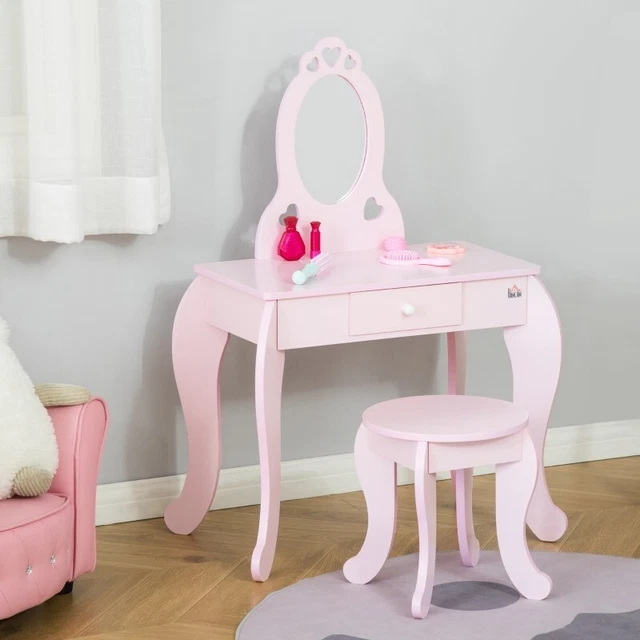 Tavolo a specchio per bambini vanità camera da letto spogliatoio trucco scrivania sgabello cassetto portaoggetti