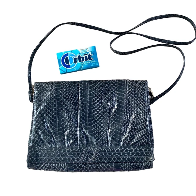 Maryann Rosenfeld VNTG 80s Black Snakeskin Clutch Purse With Shoulder Strap