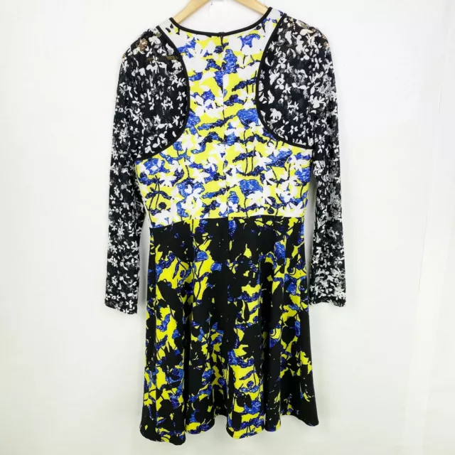 Peter Pilotto Target Floral Print Yellow Blue Black Crepe & Lace Dress Size 10 3