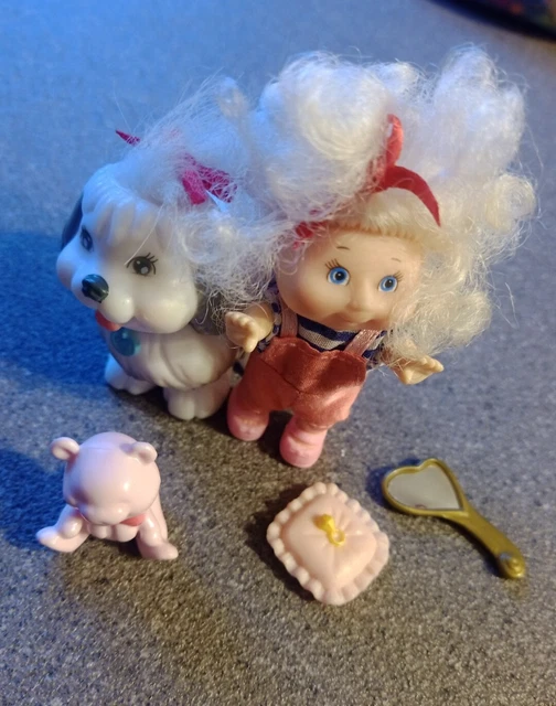 VINTAGE MINIATURE MINI Mattel Cabbage Patch Doll Girl Dog & Accessories