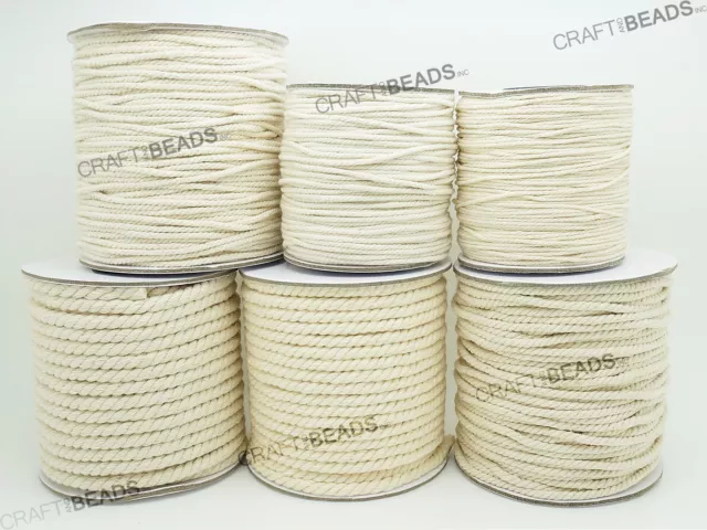 1 mm - 5 mm 100 % natürliche weiße Baumwolle gedrehte Kordel Handwerk Makramee Handwerker Schnur 2
