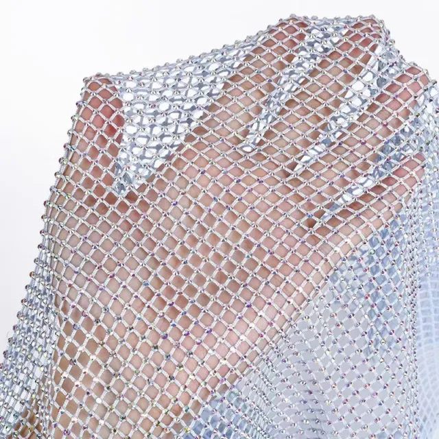 Shiny Hollowed Fabric Glitter Crystal Net Rhinestone Mesh Elastic Cuttable DIY