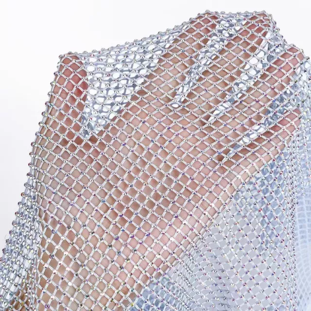 Shiny Hollowed Fabric Glitter Crystal Net Rhinestone Mesh Elastic Cuttable DIY